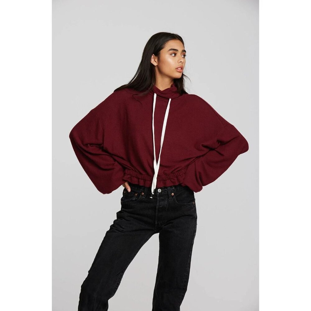 CHASER Women Pullover Recycled Bliss Cowl Neck Wide Sleeves Sweatshirt‎ Sz L Red